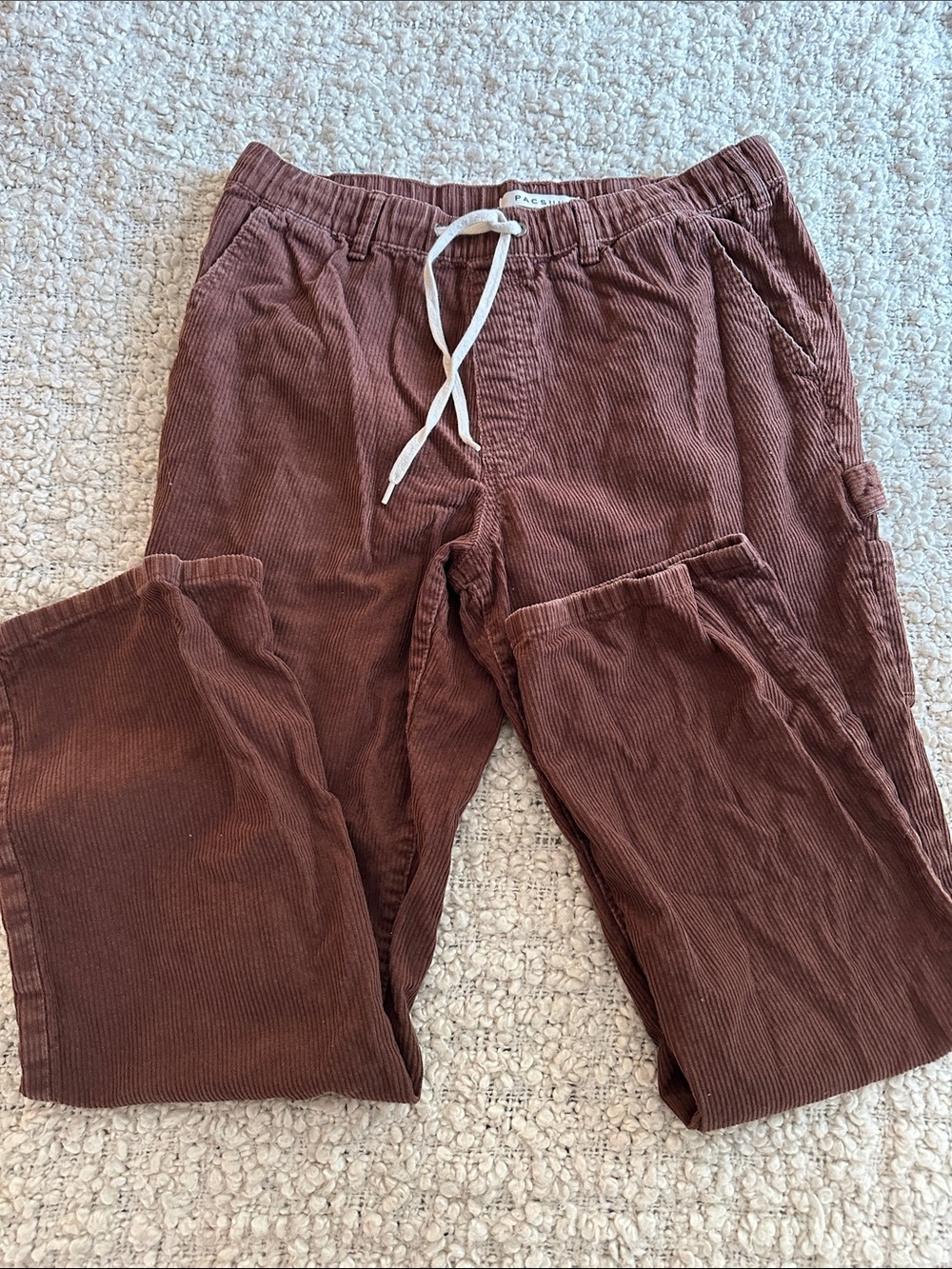 PacSun Men's Corduroy Drawstring Carpenter Pants in Chocolate Brown